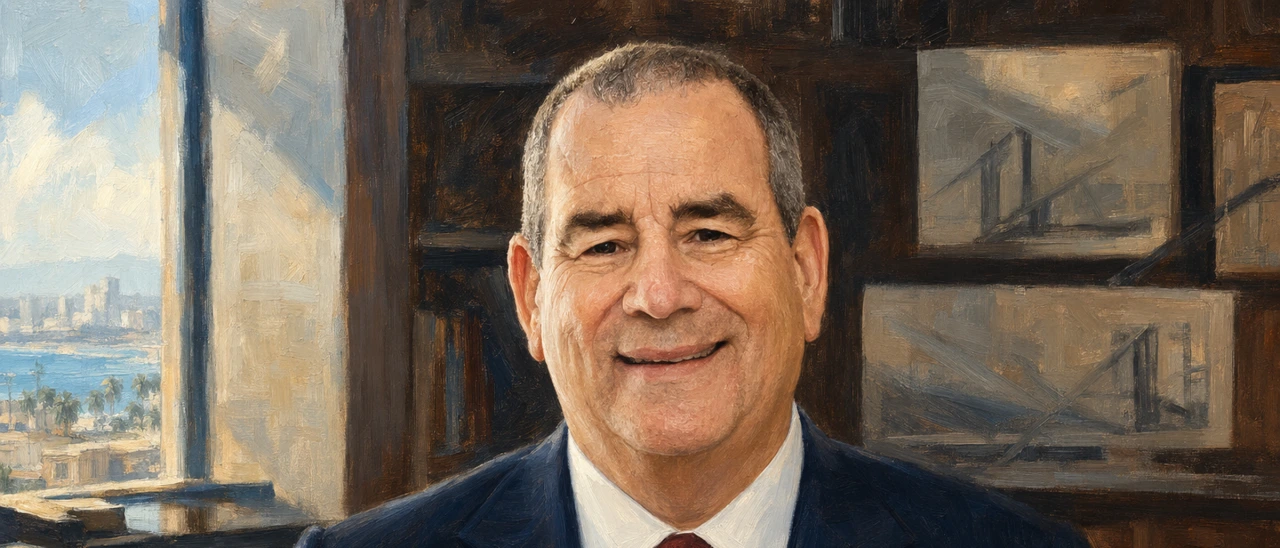 Brian Panish in formal court-ready attire, painted editorial portrait